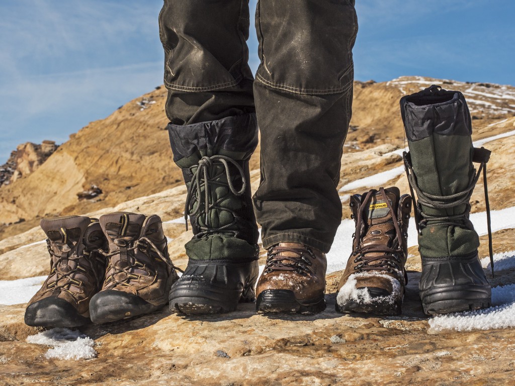 A photo of filmmaker and photographer Gary Orona&rsquo;s boots while on location in wilderness.