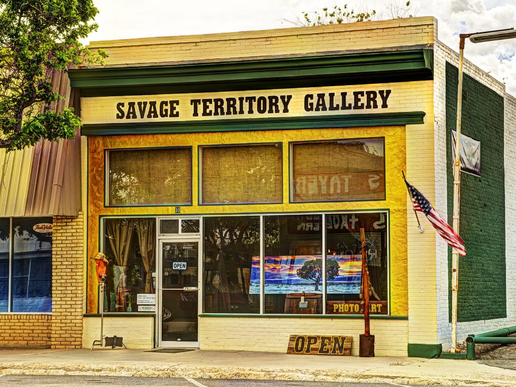The exterior of Gary Orona&rsquo;s Savage Territory Fine art Photography Gallery in Green River, Utah
