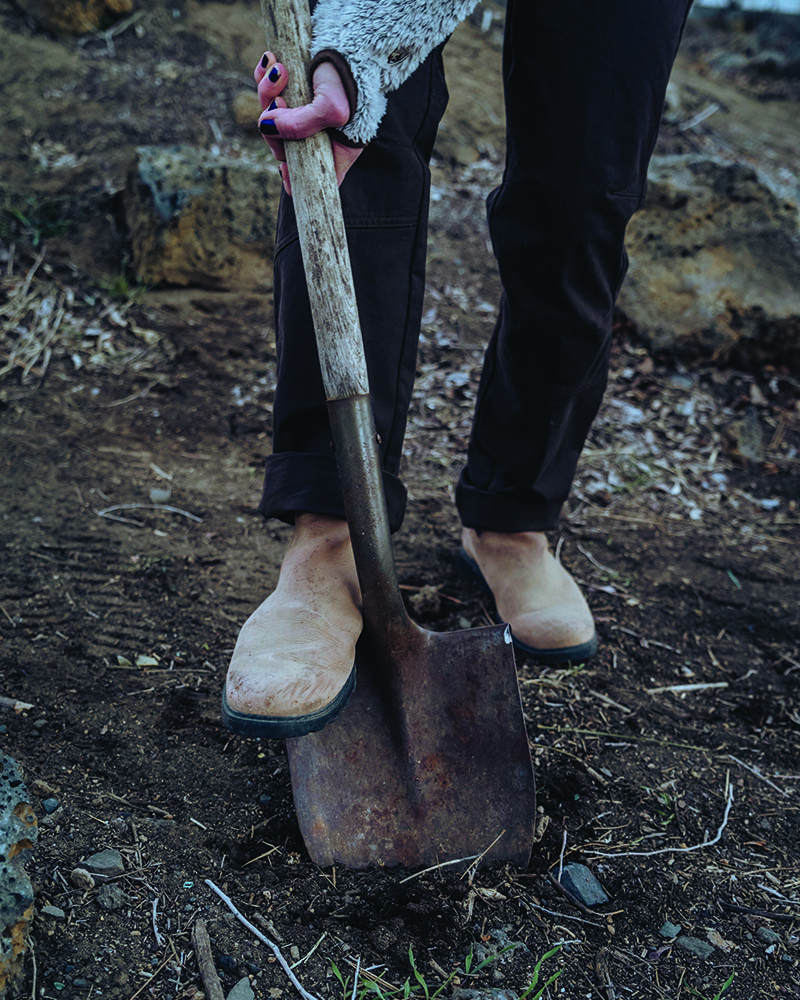  women's hands shoveling ground 